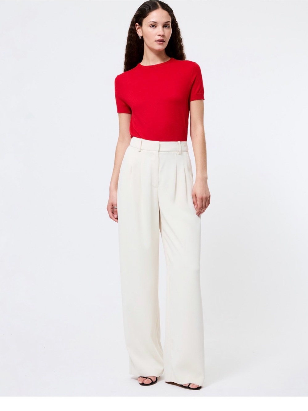 French Connection Cream Wide-Leg Pleated Trousers XL
